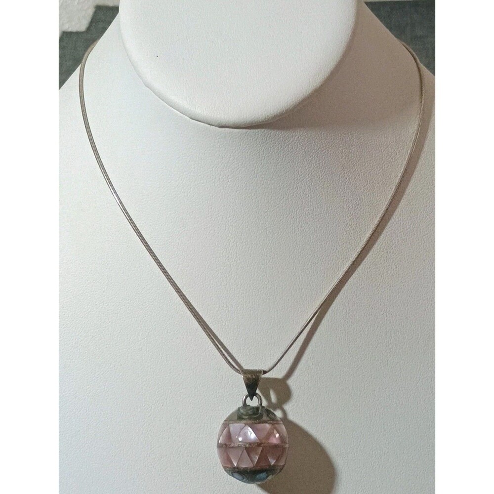Pink Mother Of Pearl Abalone Mexico Chime Ball Ross Simmons Sterling Necklace